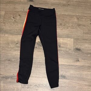 Spiritual Gangster Black Leggings with Red and Orange Side Stripes size medium